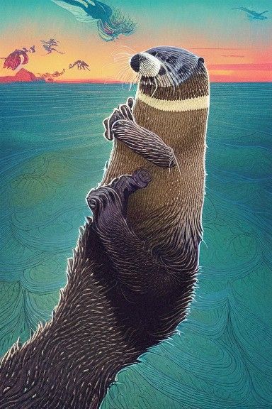 Sea Otters Holding Hands in Fantasy Art Style