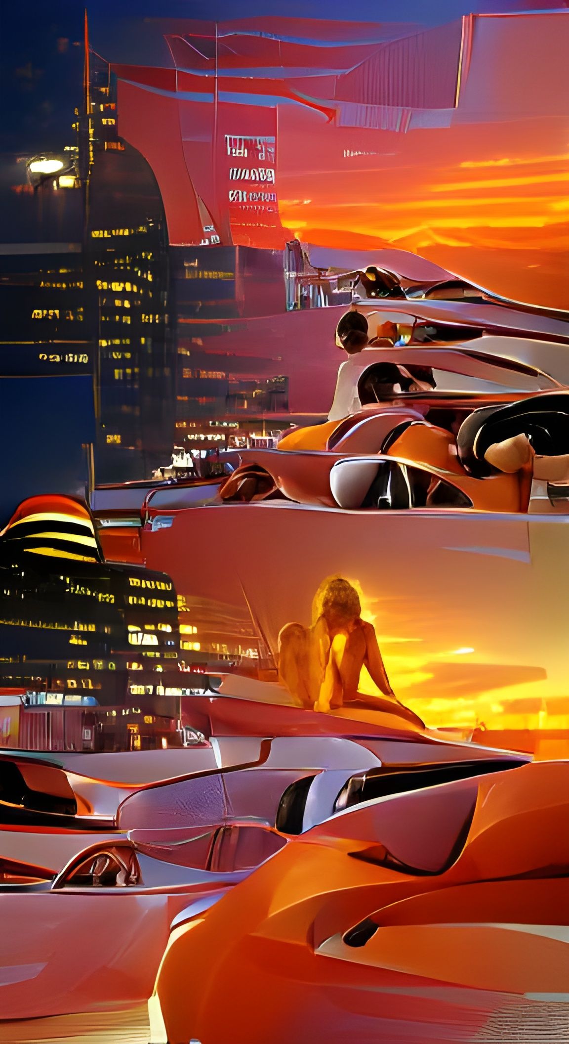 Futuristic City Sunset in Syd Mead Style
