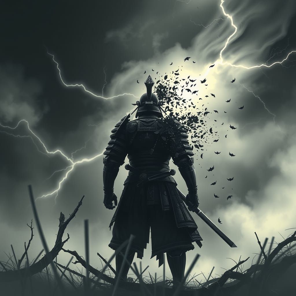 Ethereal Samurai Vanishes into Stormy Night
