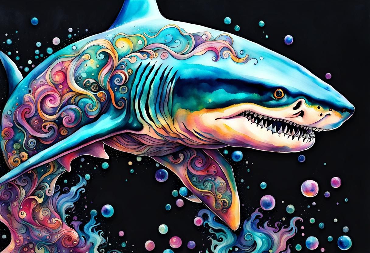 Ornate Shark in Fantasycore Watercolor Style