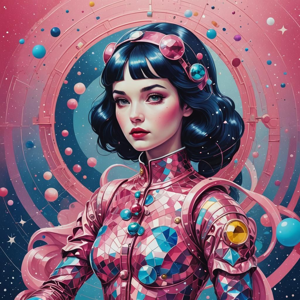 Snow White Cosmonaut Mermaid in Pop Art Style