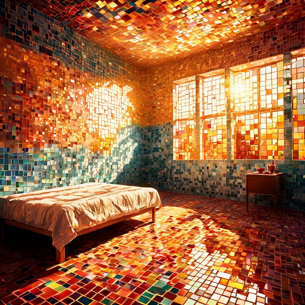 Dreamlike Room in Surrealist Mosaic Style