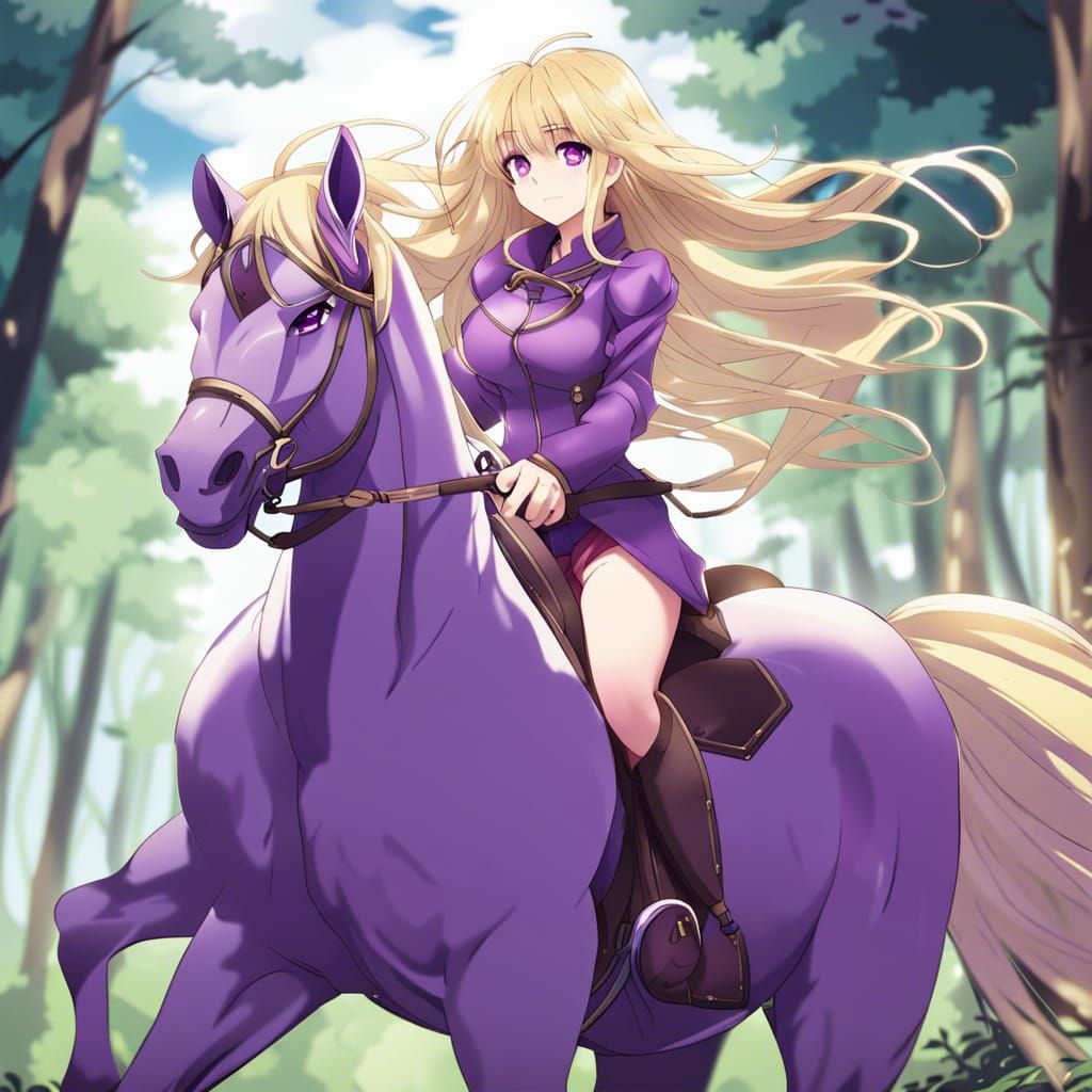 Anime Woman Rides Horse in Japanese Manga Style