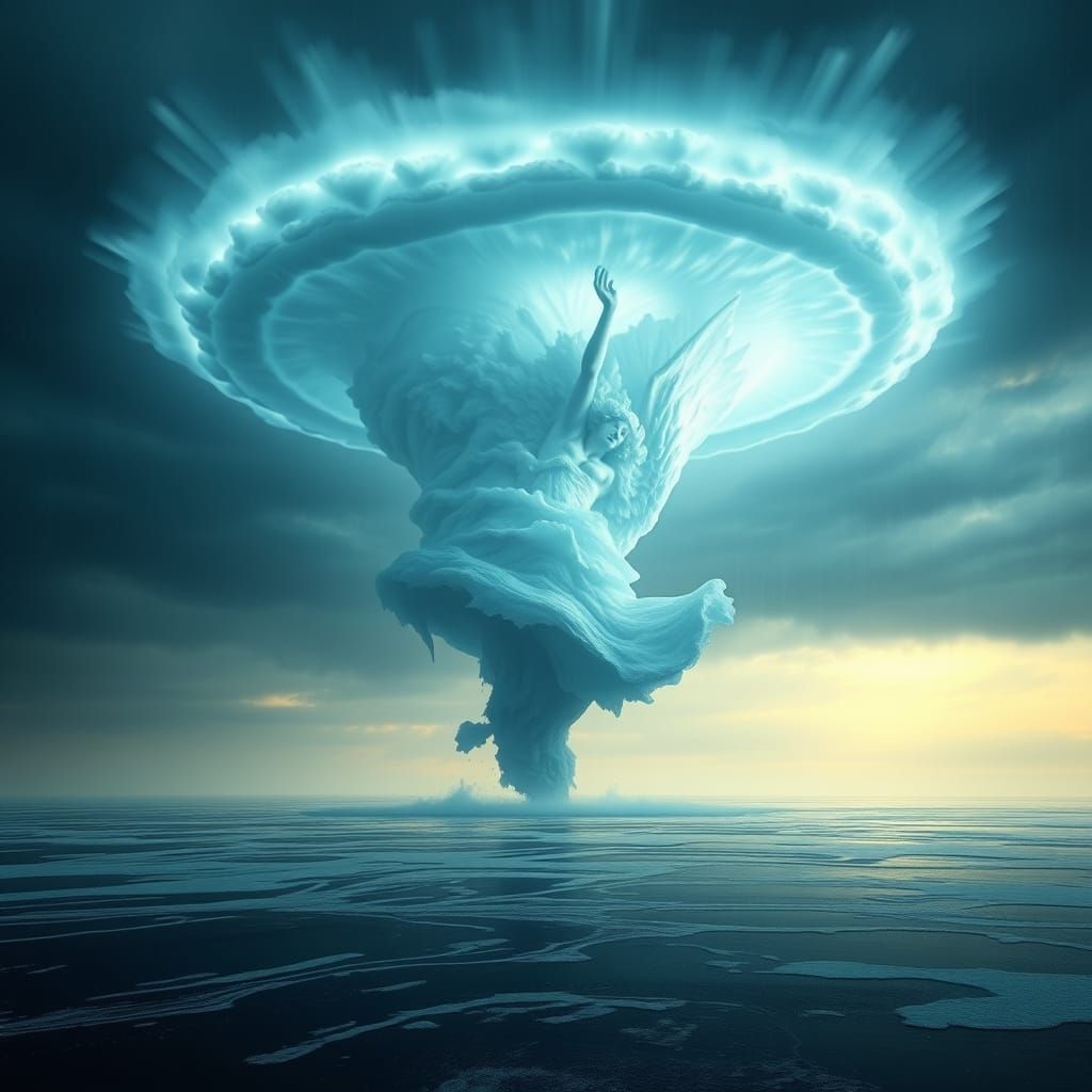 Majestic Tornado Angel Over Frozen Ocean