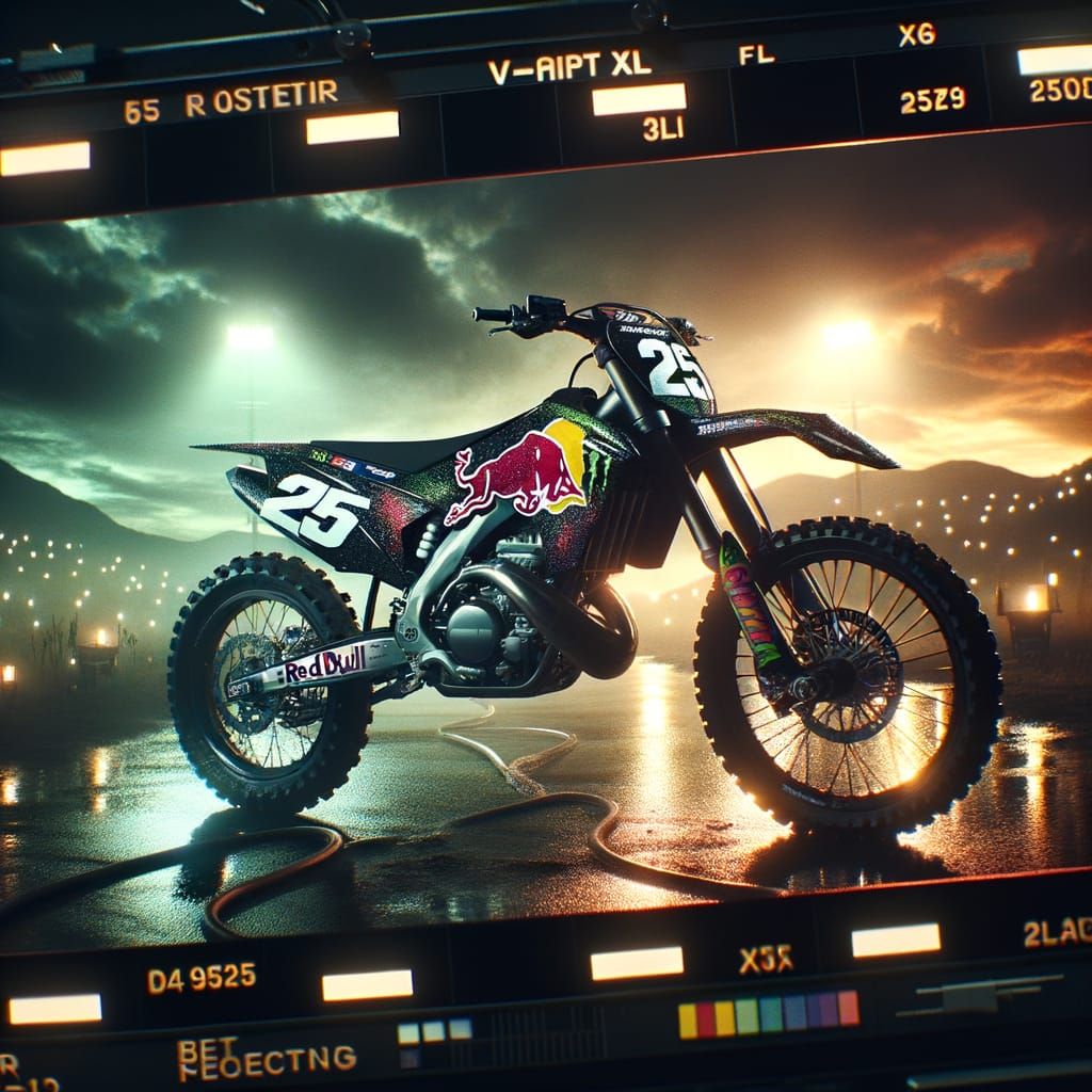 Epic Black KX250F Motorbike with Holographic Red Bull Graphi...