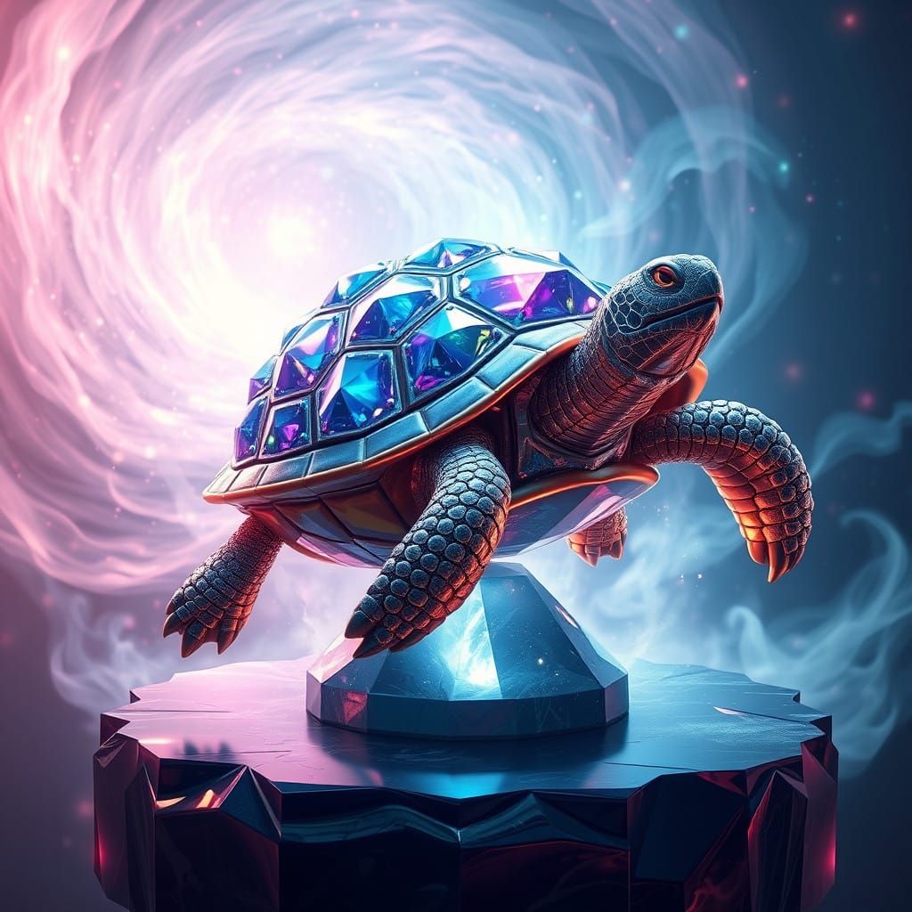 Majestic Diamond-Encrusted Turtle in Dreamlike Realm