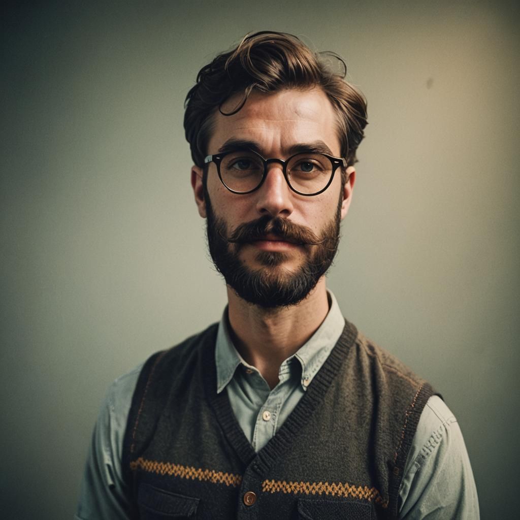 Portrait of Young Man with Glasses in Cinematic Style