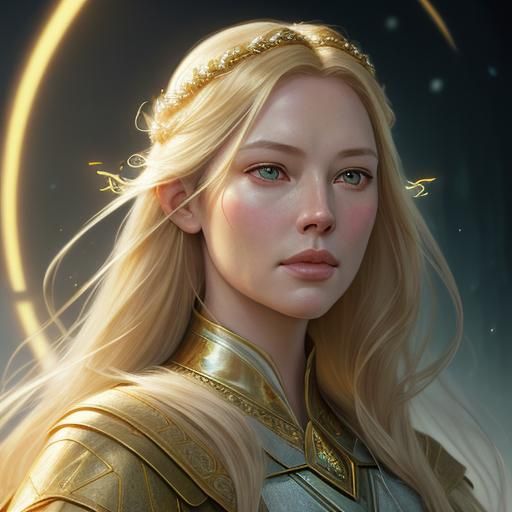 Galadriel Portrait with Golden Hair, Hyperdetailed Art