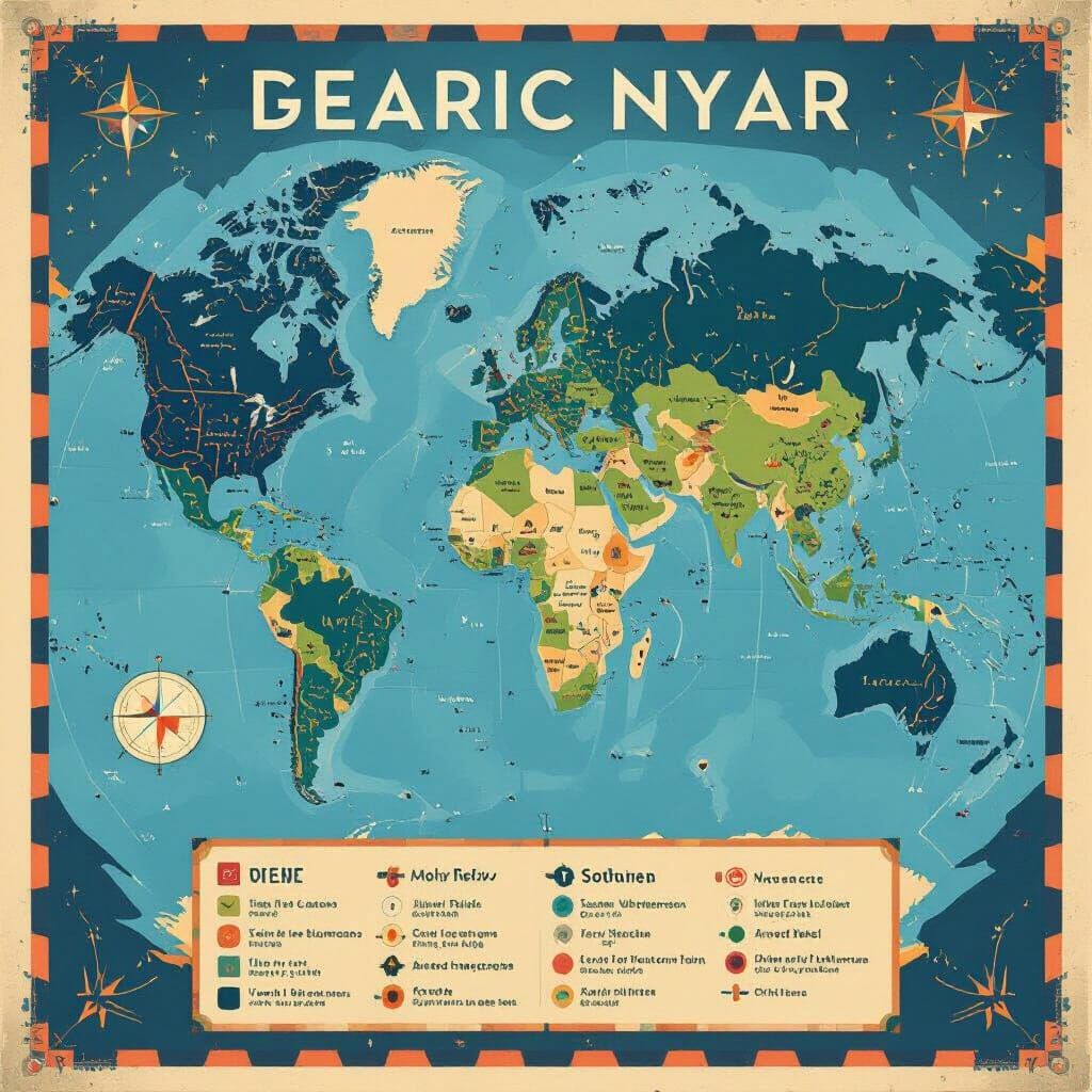 Vibrant World Map with Modern Aesthetic and Key