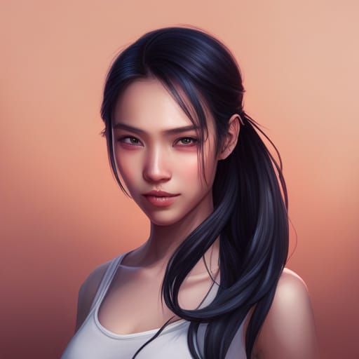 Beautiful Asian Teenager Portrait in Art Nouveau Style