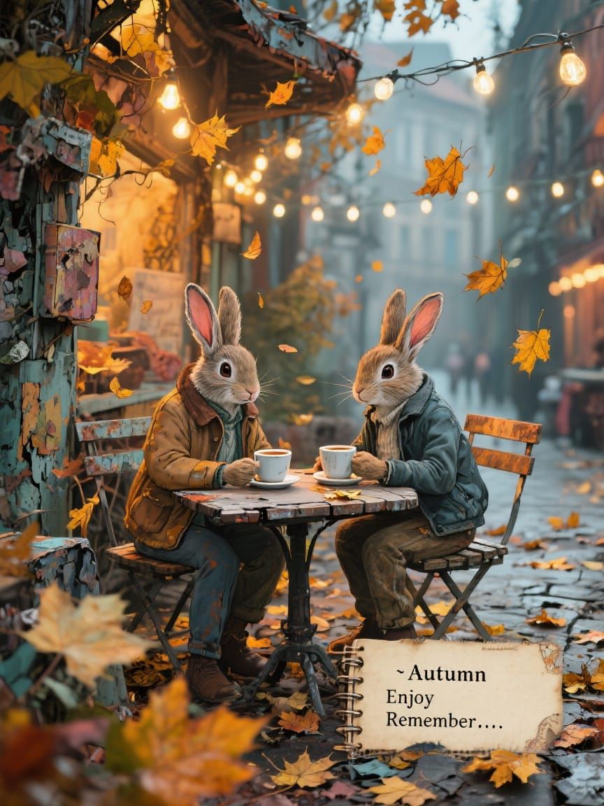 Bunnies' Autumn Coffee Date, Junk Journal Page