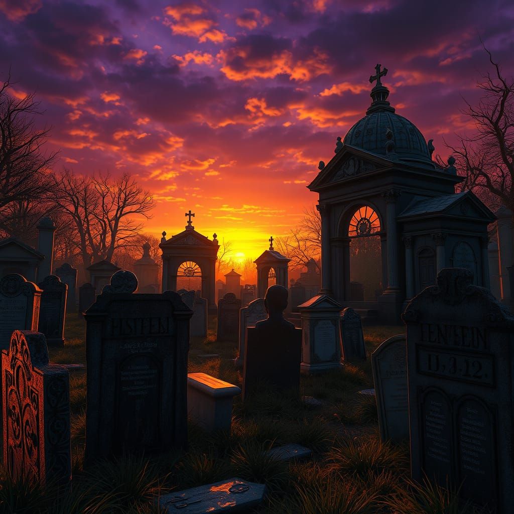 Majestic Graveyard Under Golden Twilight
