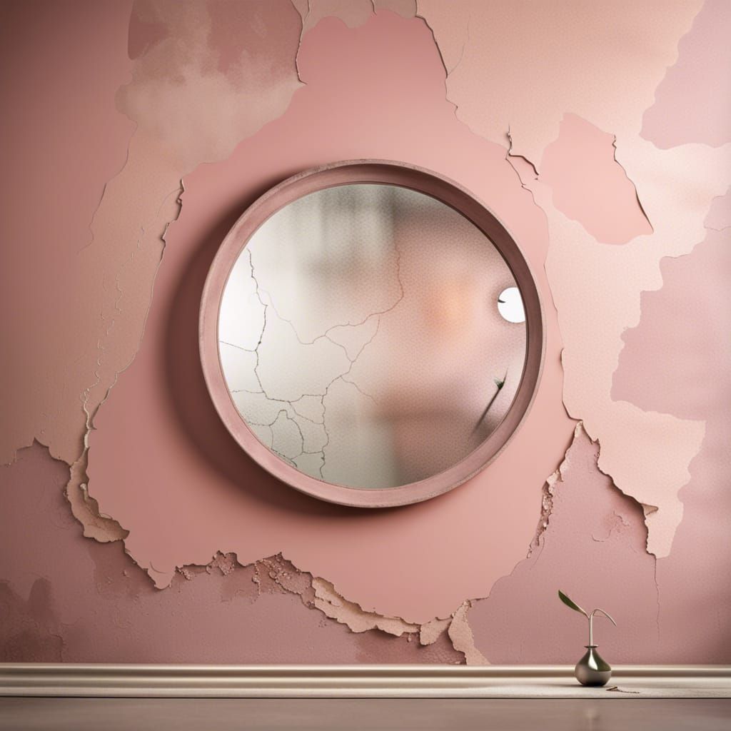 Convex Mirror Reflecting Cracked Plaster Wall