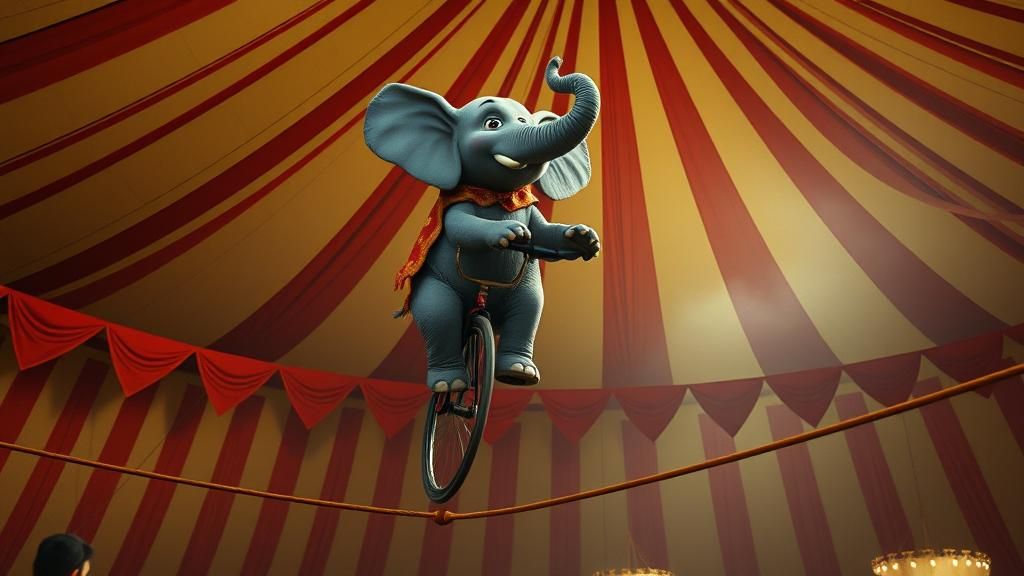 Cartoon Circus Elephant on Unicycle