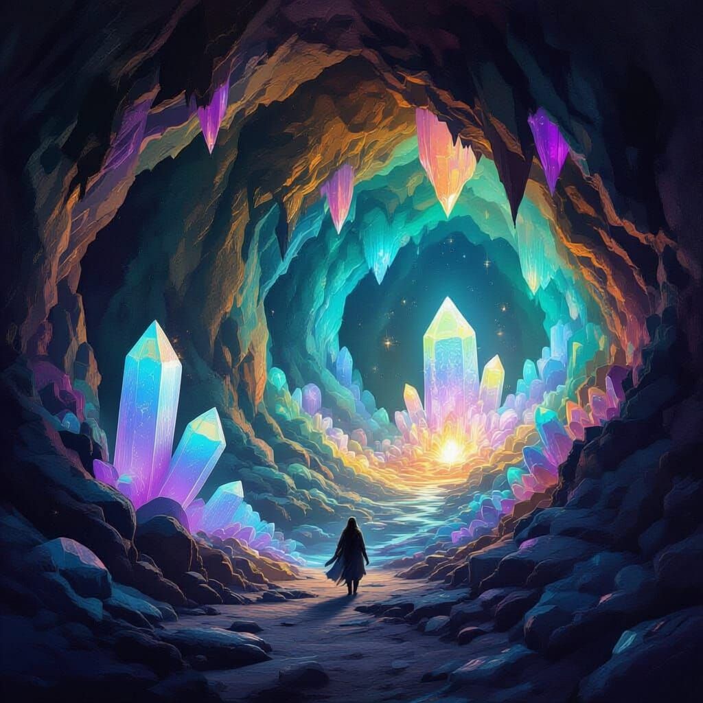 Mystical Fae Explores Luminescent Cosmic Cave