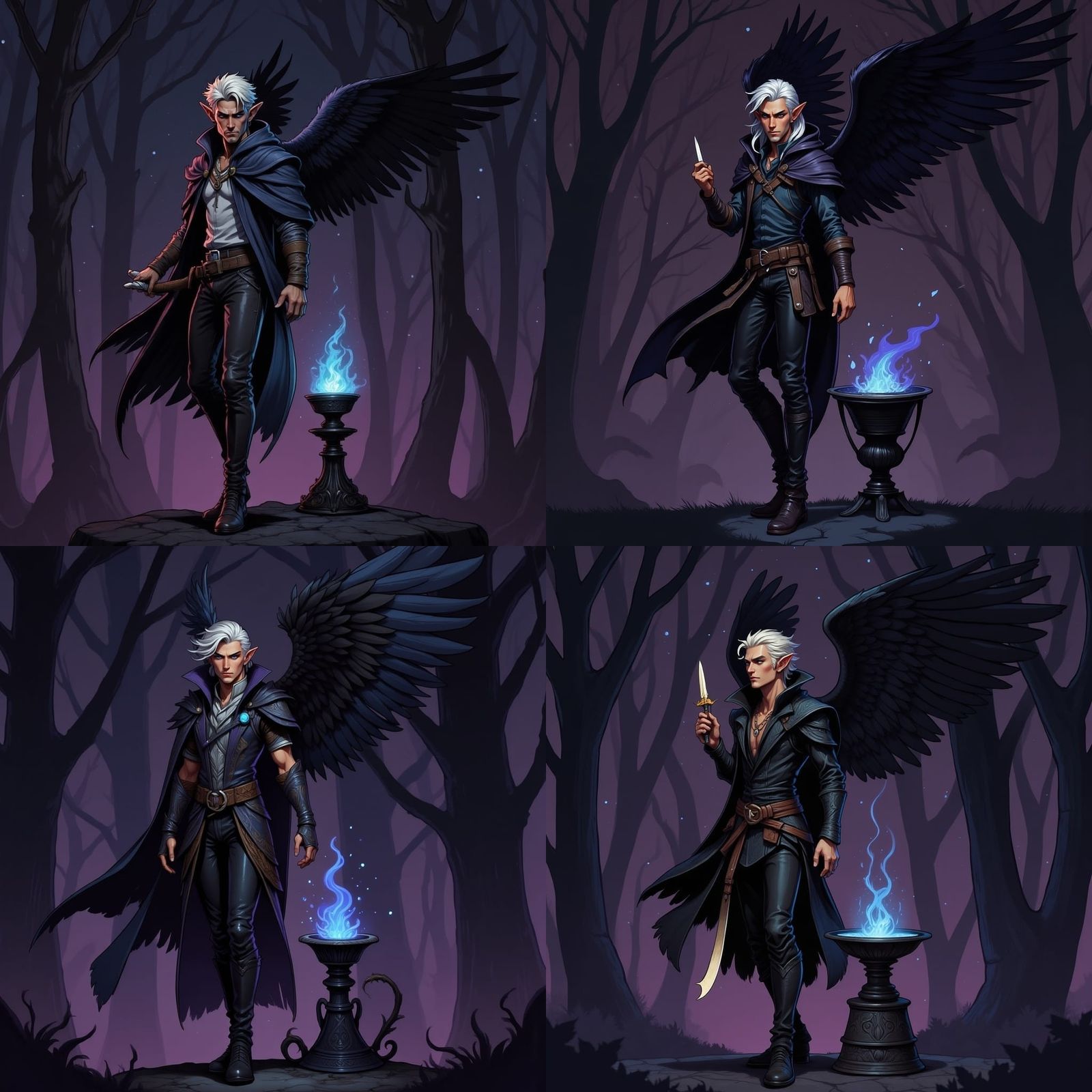 Dark Angelic Elf Rogue in a Starry Forest