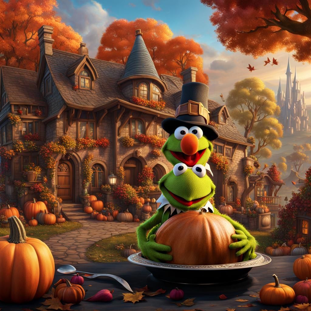 Muppet Thanksgiving in Detailed Matte Painting Style