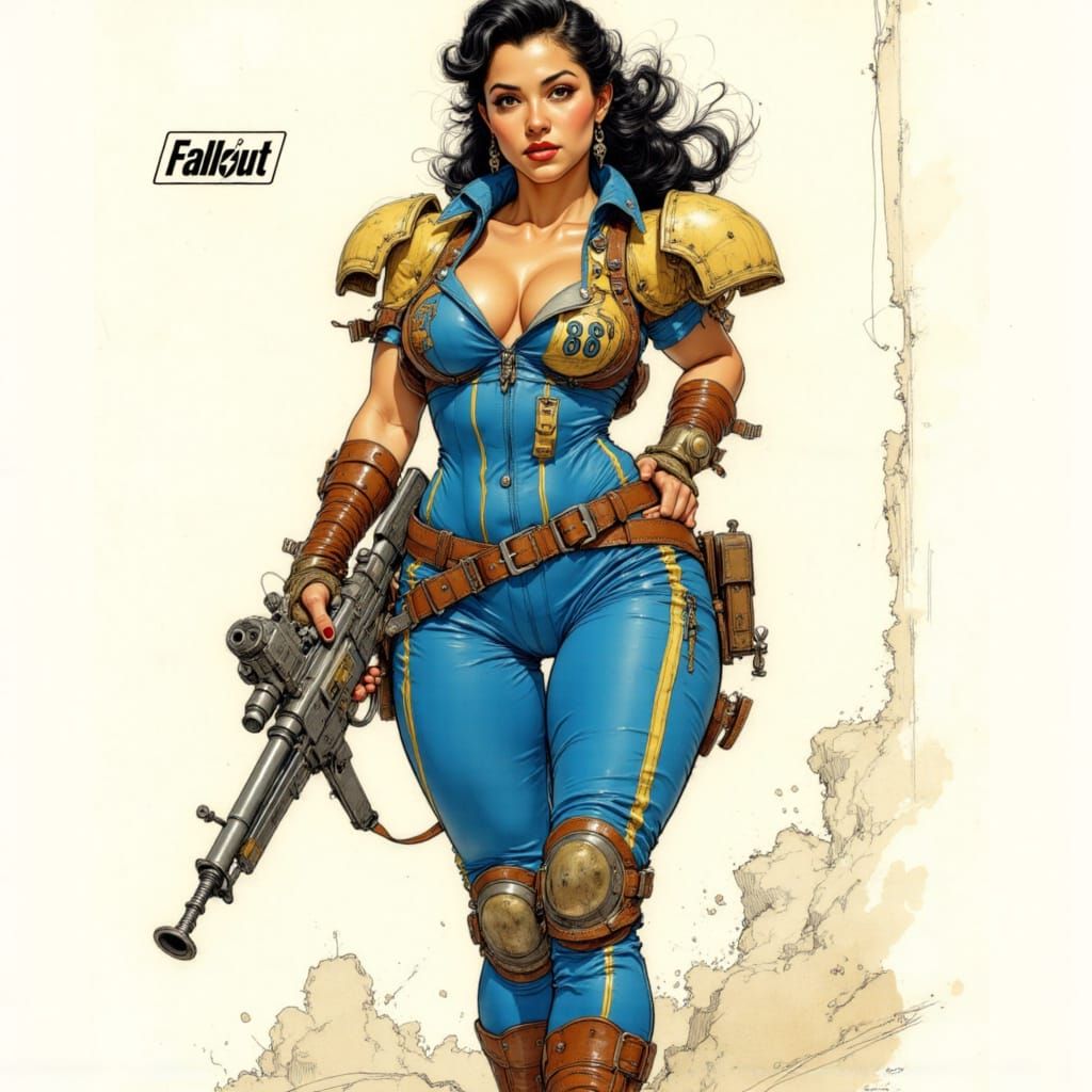 Fallout Vault Dweller Pin-Up in 1950s Comic Style