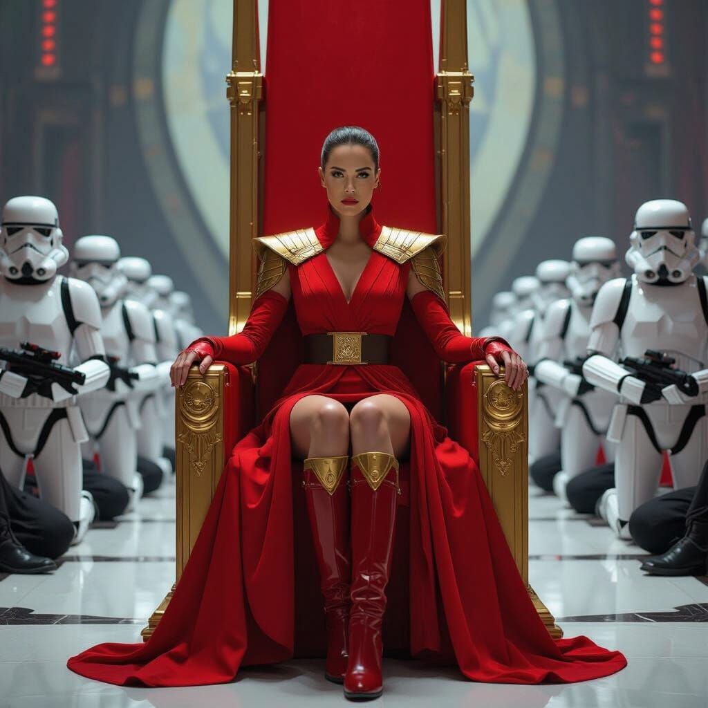 Rey on Throne in Sci-Fi Concept Art Style