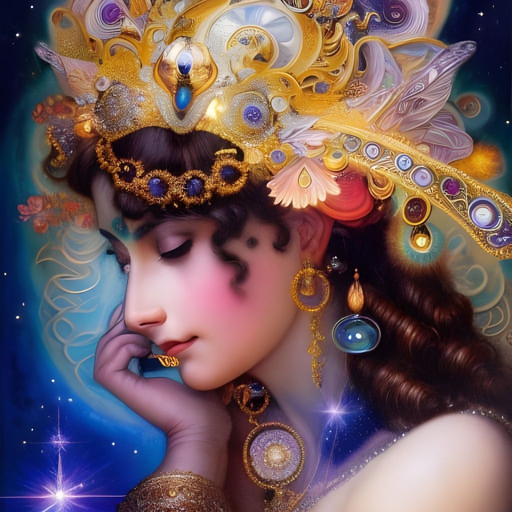 Hypnotic Celestial Beauty in Ornate Gown