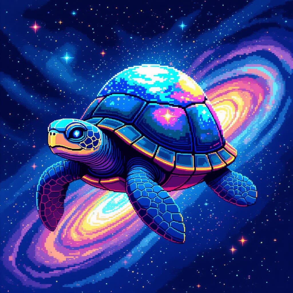 Celestial Turtle Spirit in Pixel Art