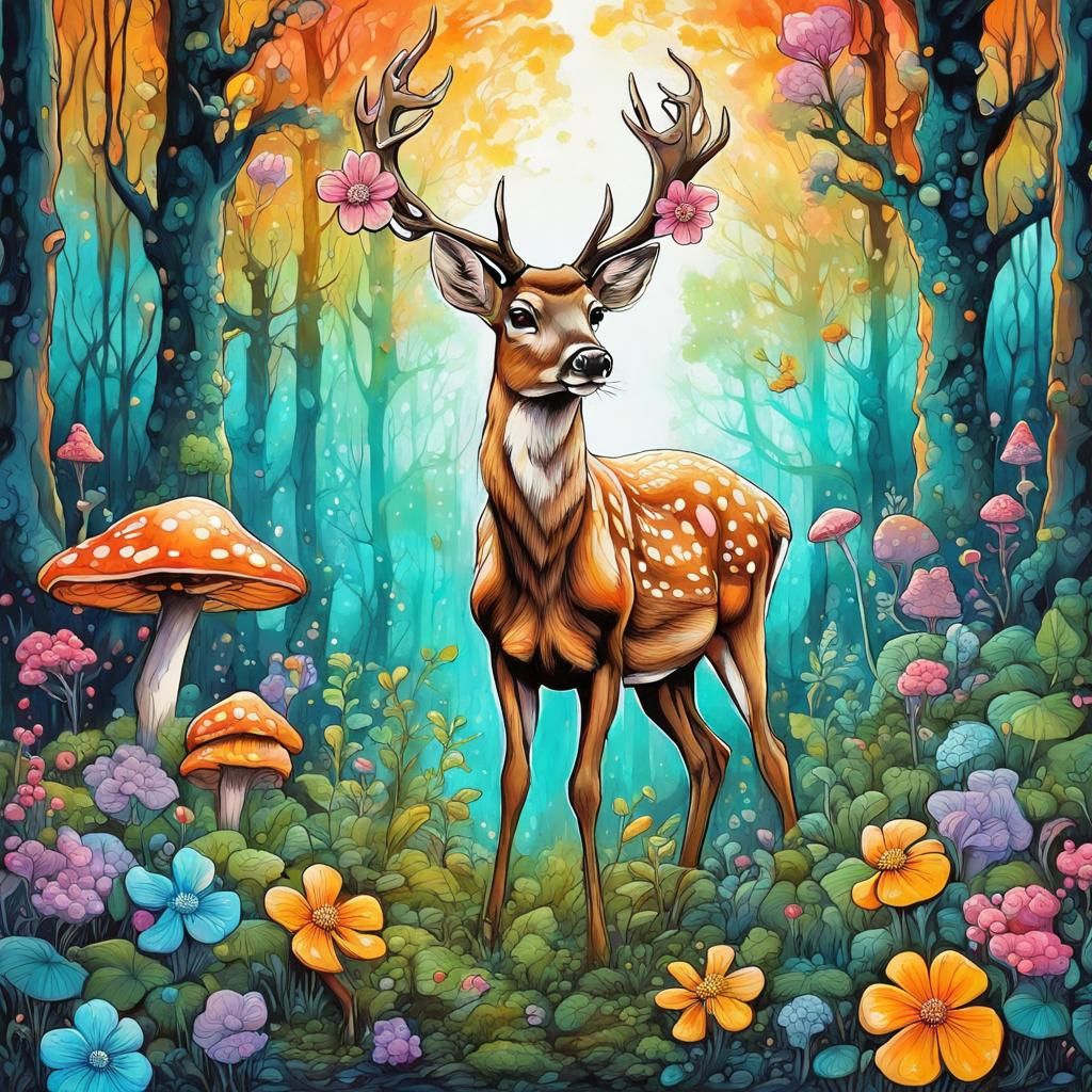 Deer in Enchanting Forest: Ultra Detailed Oil Painting