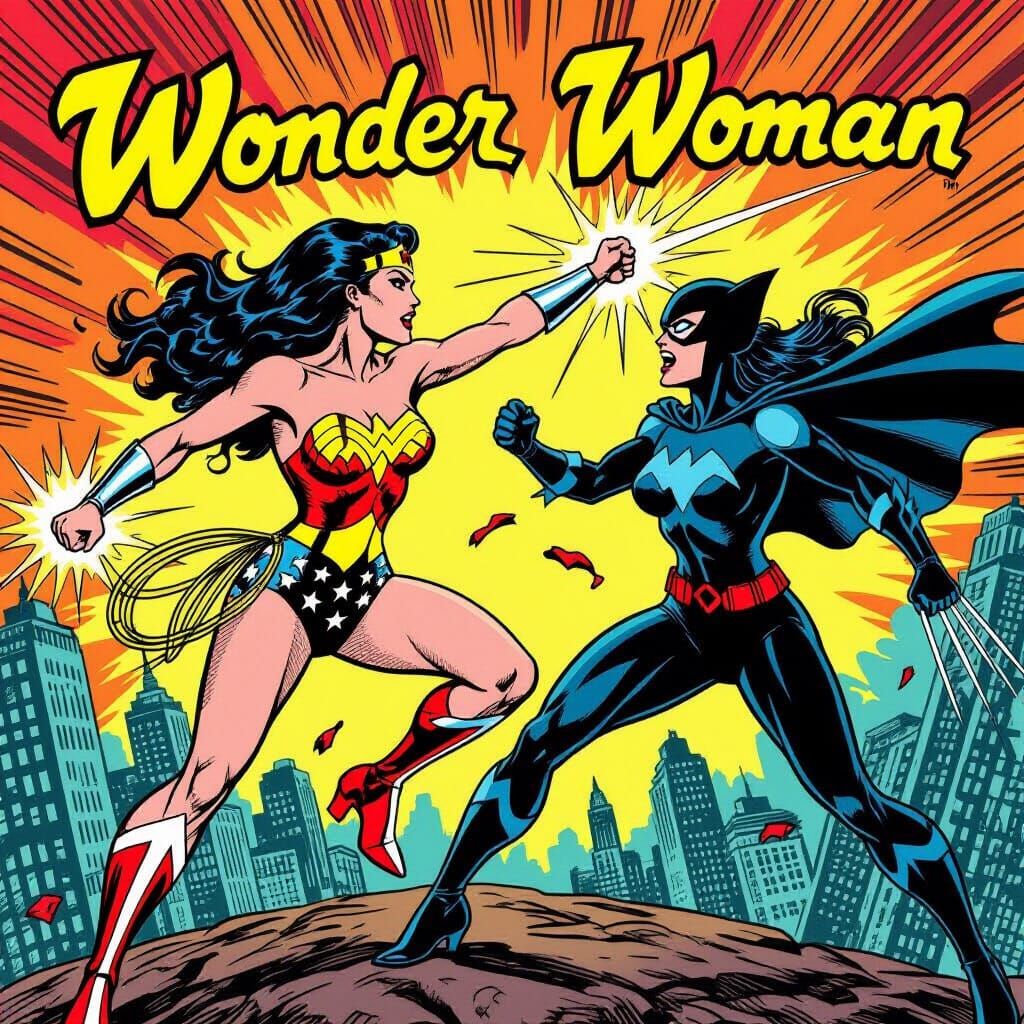 Wonder Woman vs Vampira in Comic Book Style