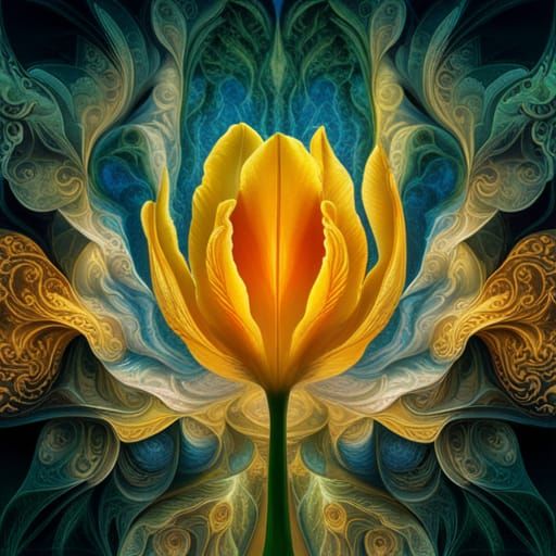 Fractured Yellow Tulip in Rococo Style