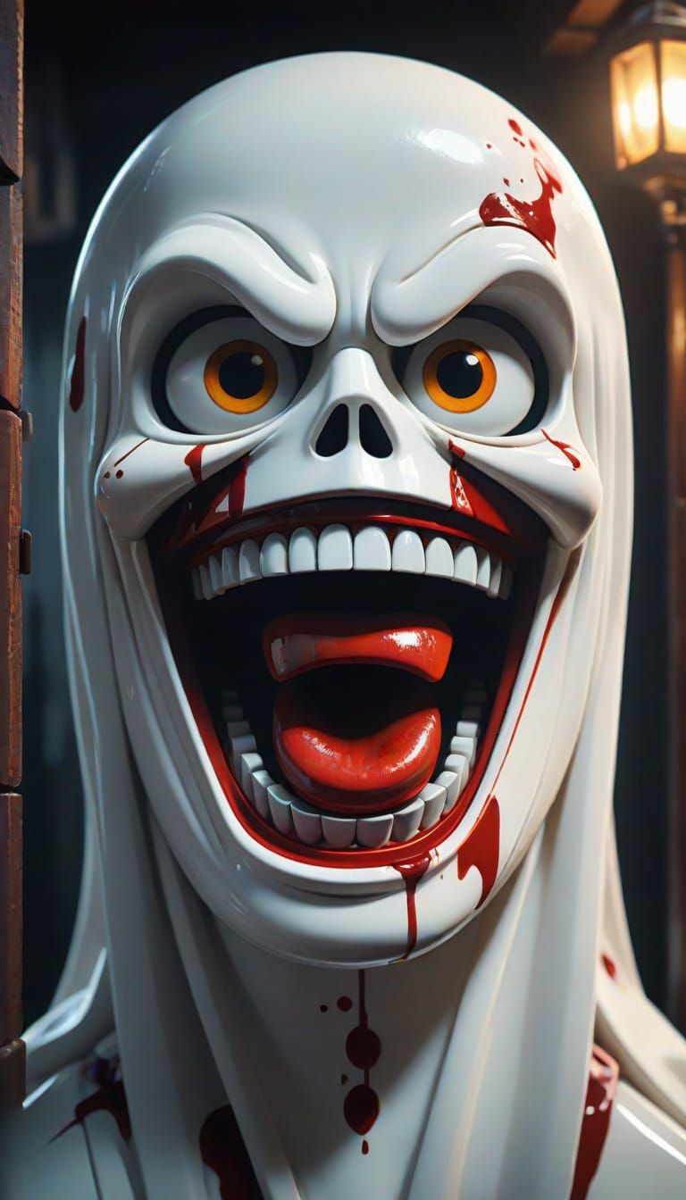 Terrified Cartoon Ghost Screaming in Horror