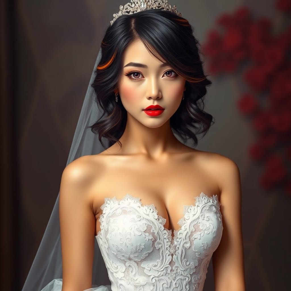 Mysterious Asian Warrior Bride in Hyper-Realistic Style