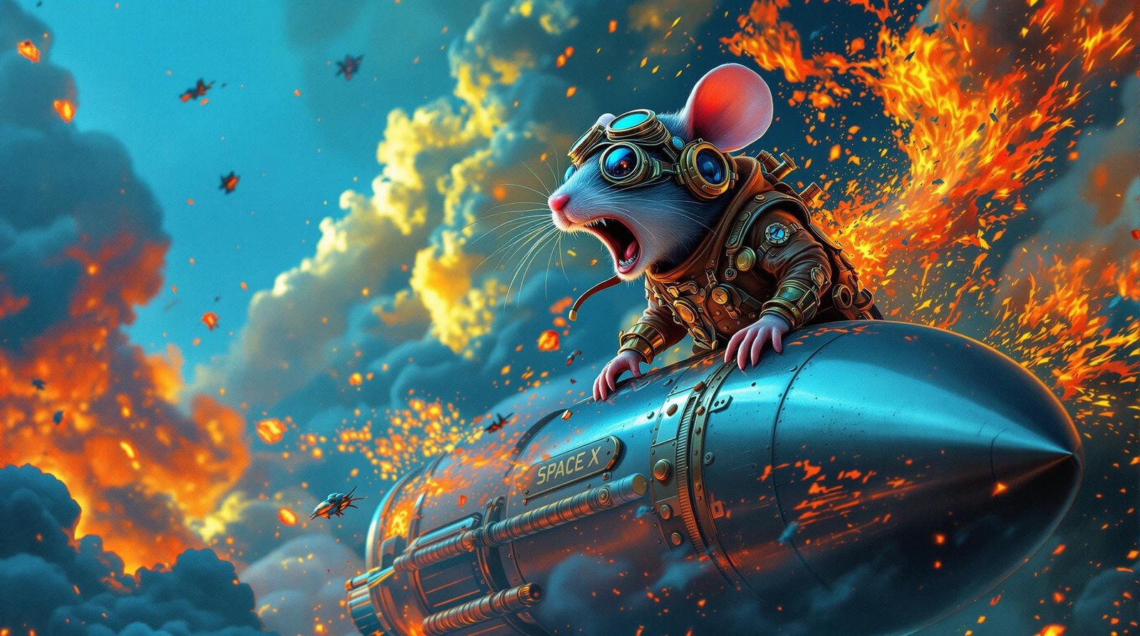 Steampunk Mouse Soars on SpaceX Rocket in Electric Blue and ...