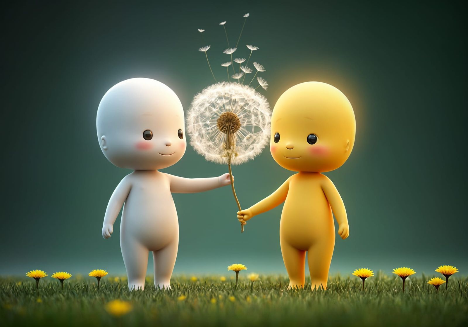 Chibi Dandelion Friends in Whimsical Fairytale Scene