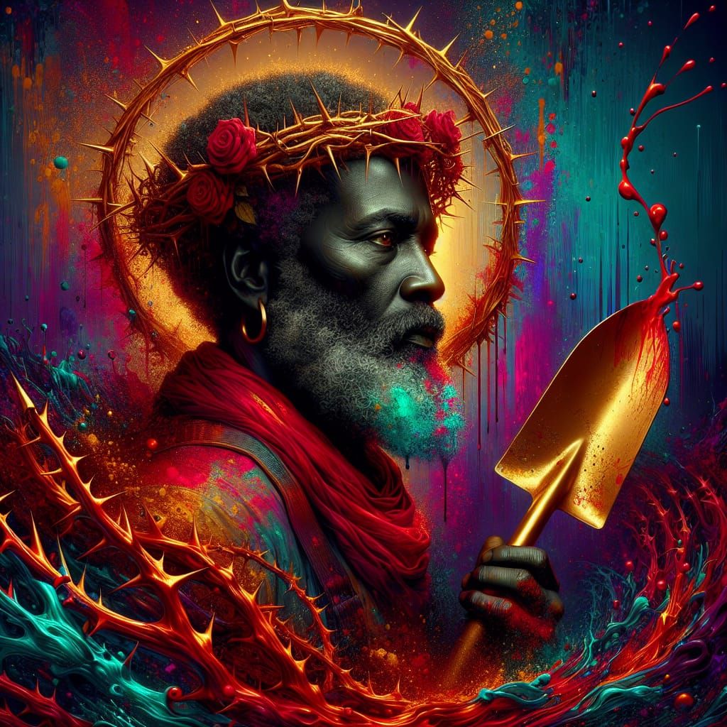 Gravedigger with Golden Shovel in Concept Art Style