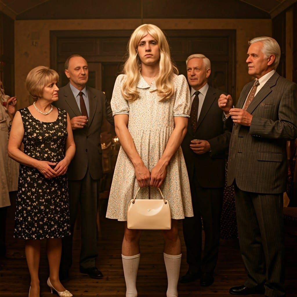 A Young Man's Mixed Emotions in a 1960s A-Line Dress