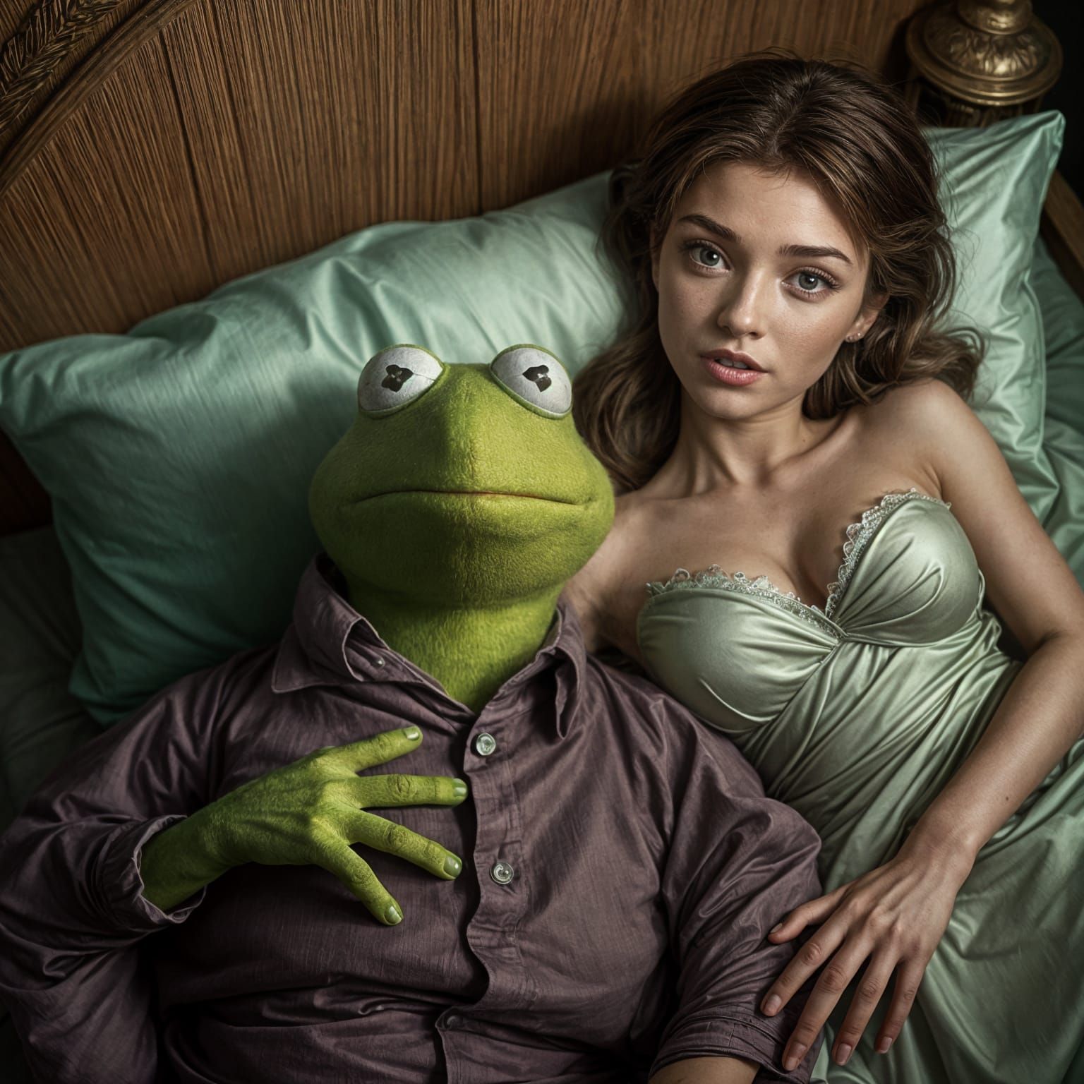 Hyperrealistic Kermit the Frog's Surprise Encounter