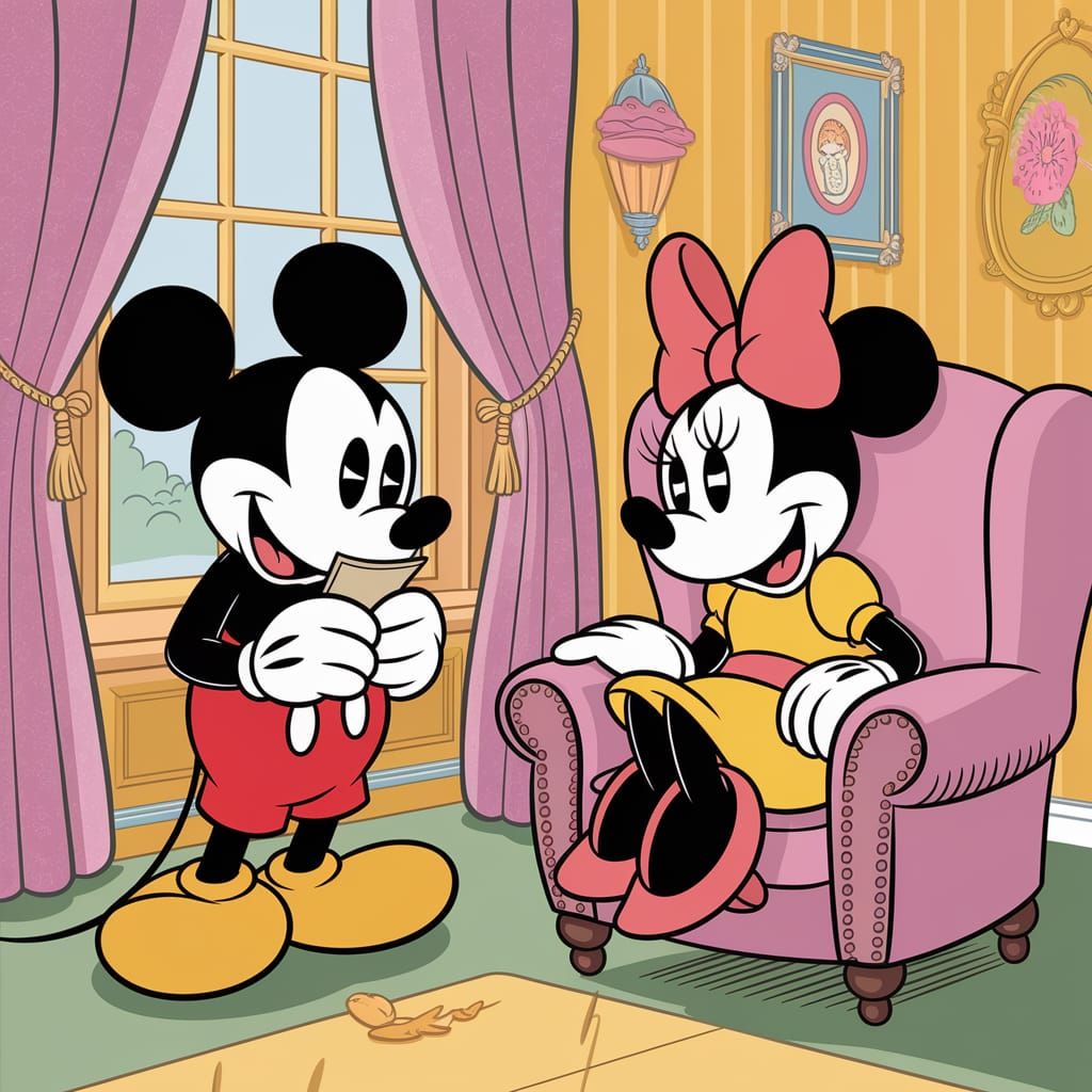 Mickey Mouse's Bashful Question for Minnie in Disney Style