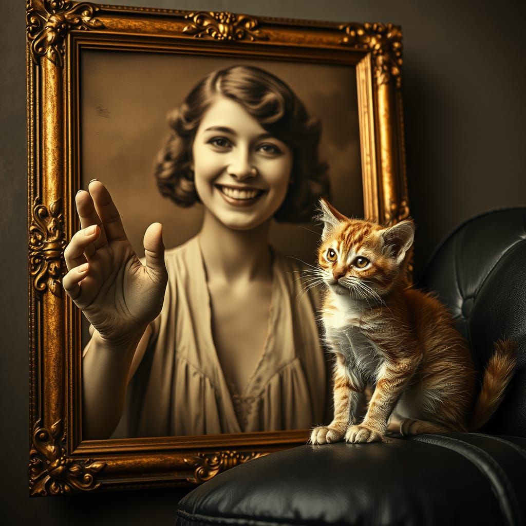 Antique Portrait Reaching From Ornate Frame