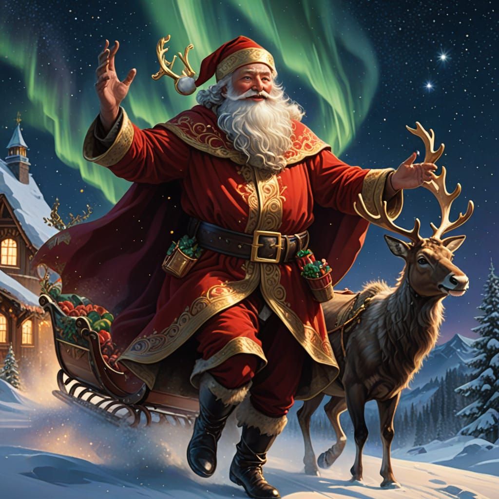 Dreamlike Santa Claus Portrait in Whimsical Christmas Eve Sc...