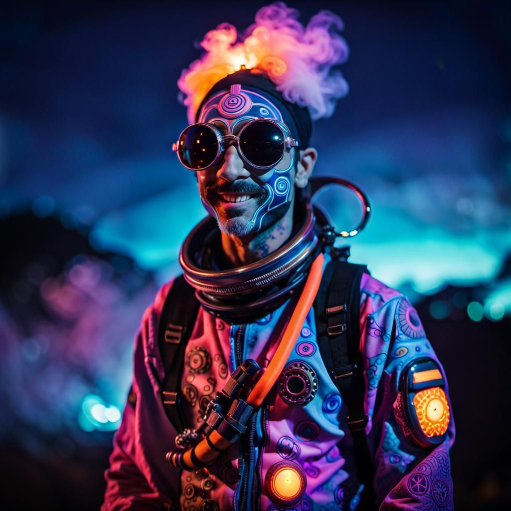 Psychedelic Astronaut Diver in a Fantasy Landscape