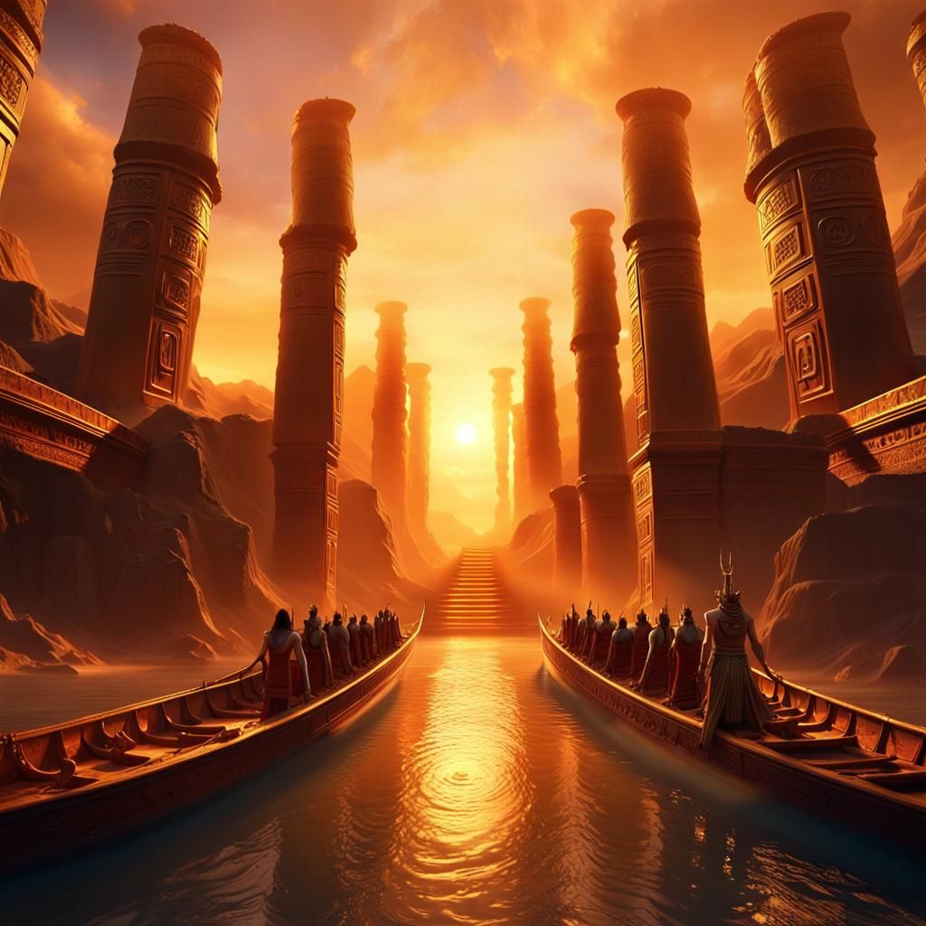 Ra's Journey Through the Duat in Golden Light