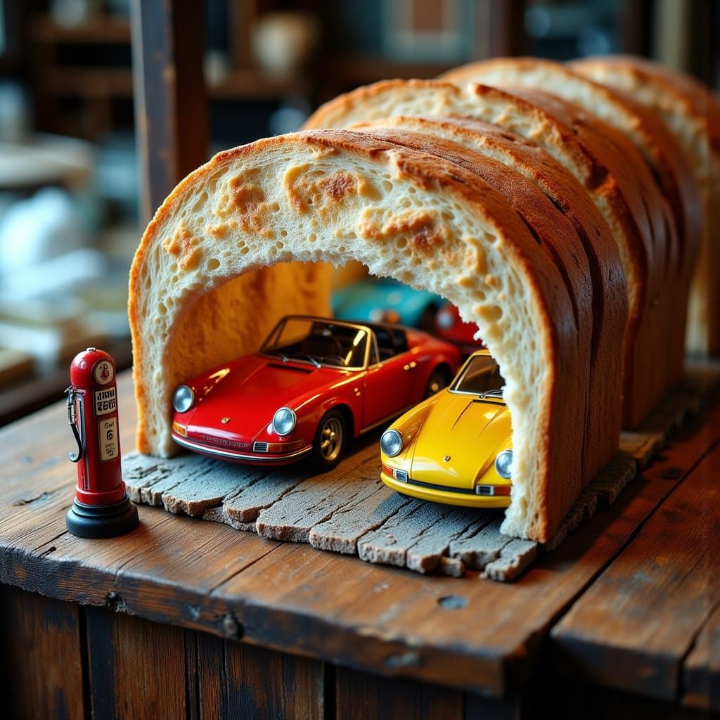 Sports Car Garage Inside Loaf of Bread