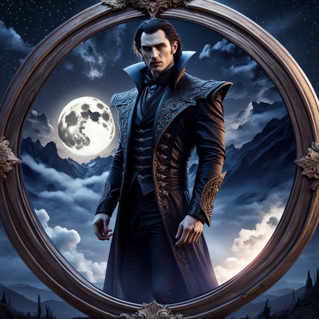 Vampire Under Starry Sky in Detailed Matte Painting