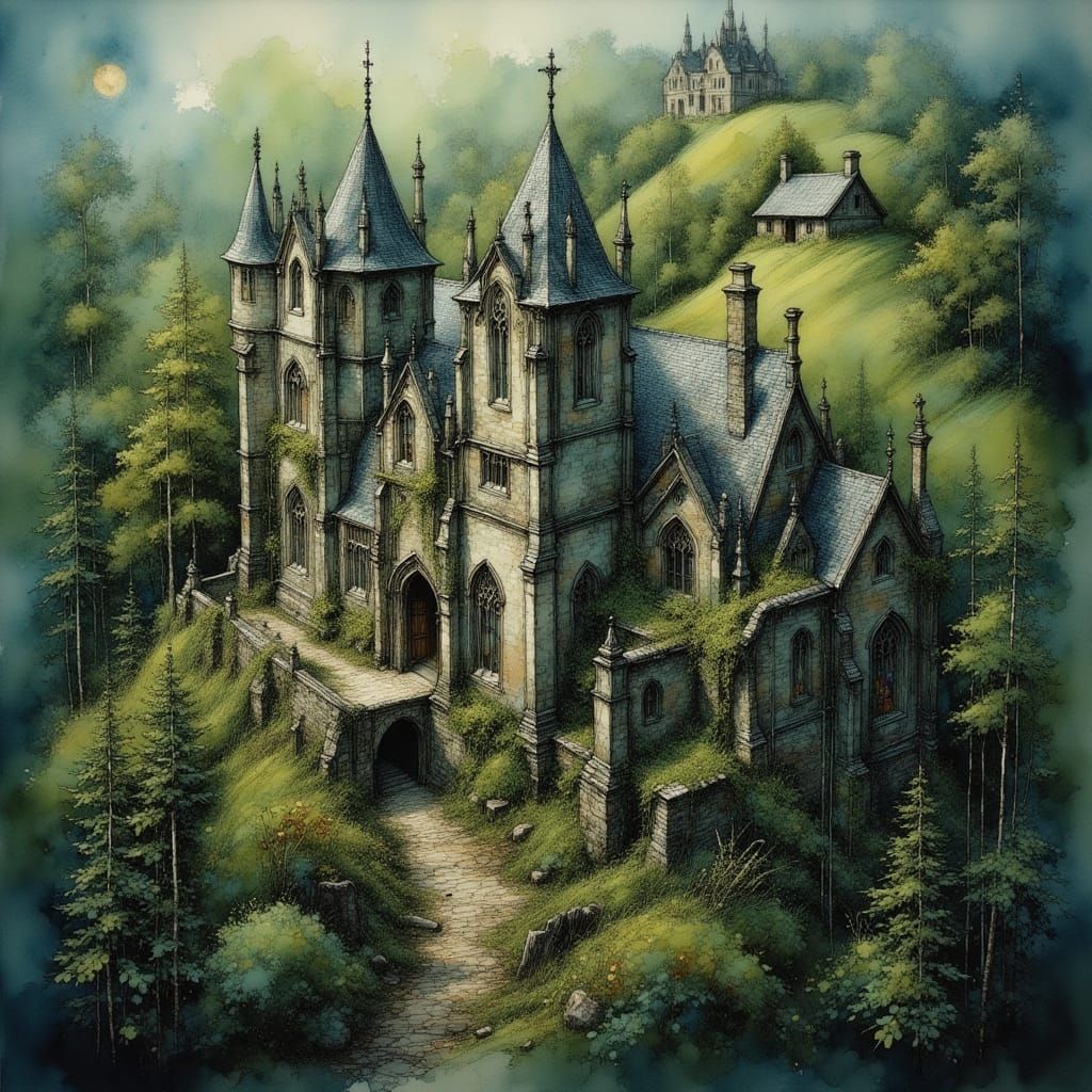 Fantasy Cathedral Bird's-Eye View