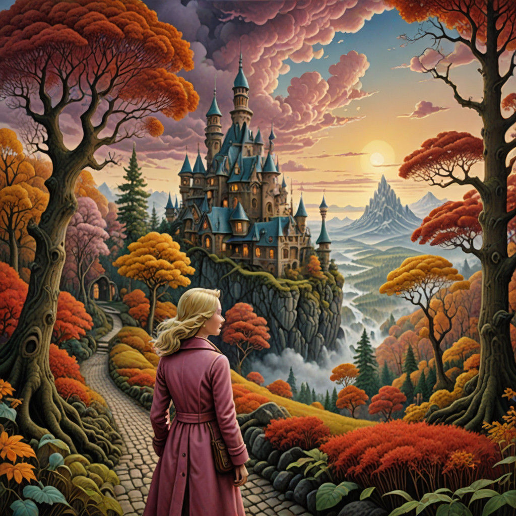 Dreamlike Autumn Fantasy in Whimsical Oil Painting Style
