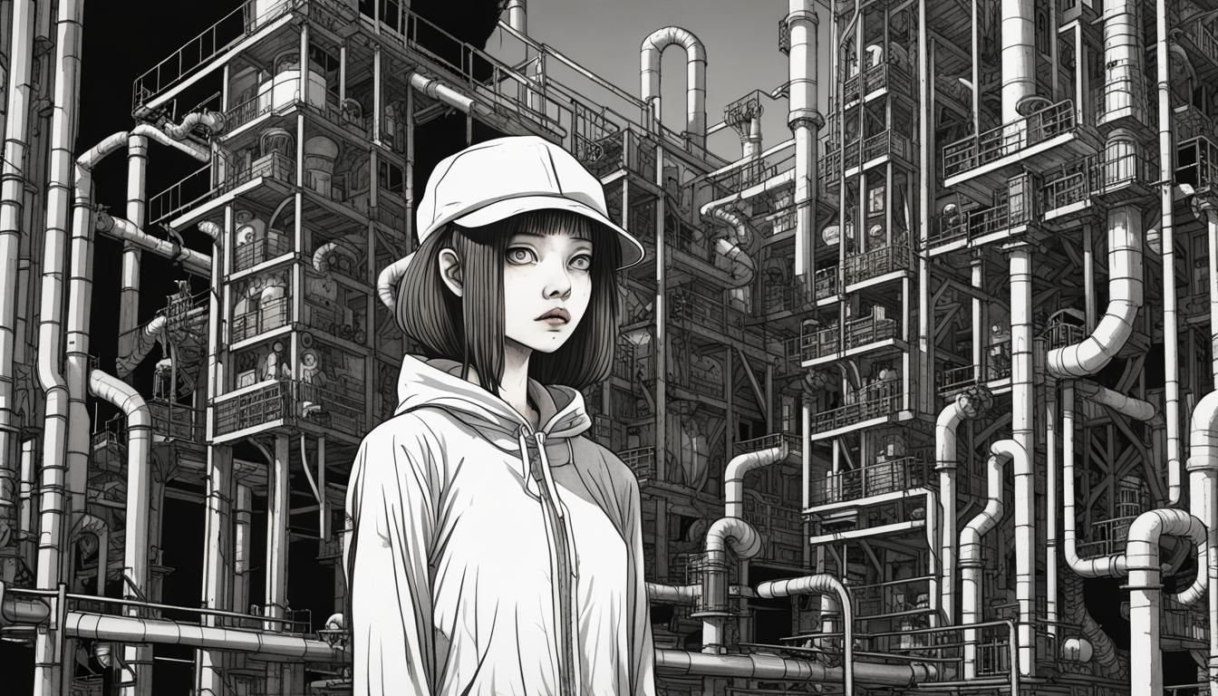 Creepy Girl in Haunted Factory, Junji Ito Style