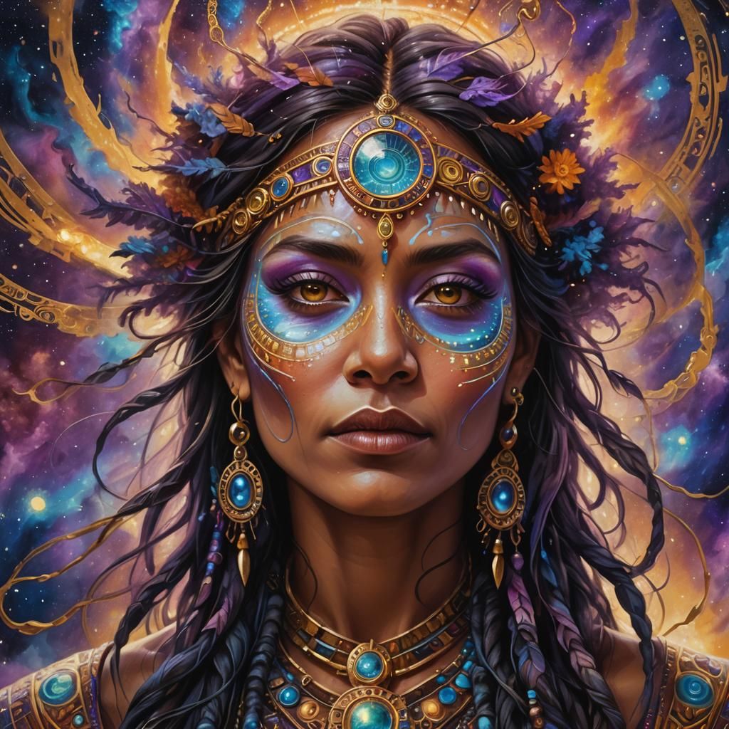 Cosmic Shaman Portrait in Visionary Digital Art