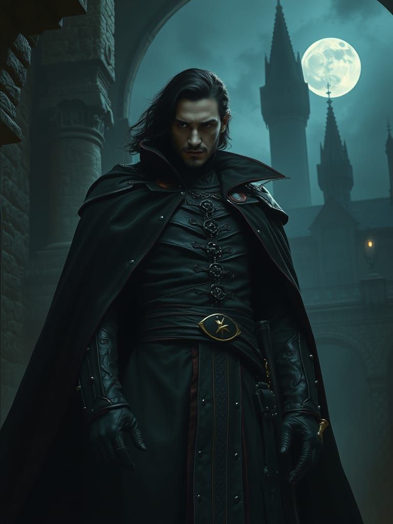 Vlad Dracula in Medieval Castle by Moonlight