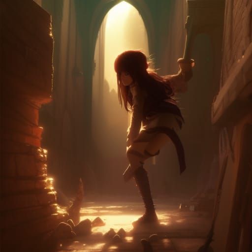 Fantasy Thief Hiding in Alleyway: Detailed Digital Art