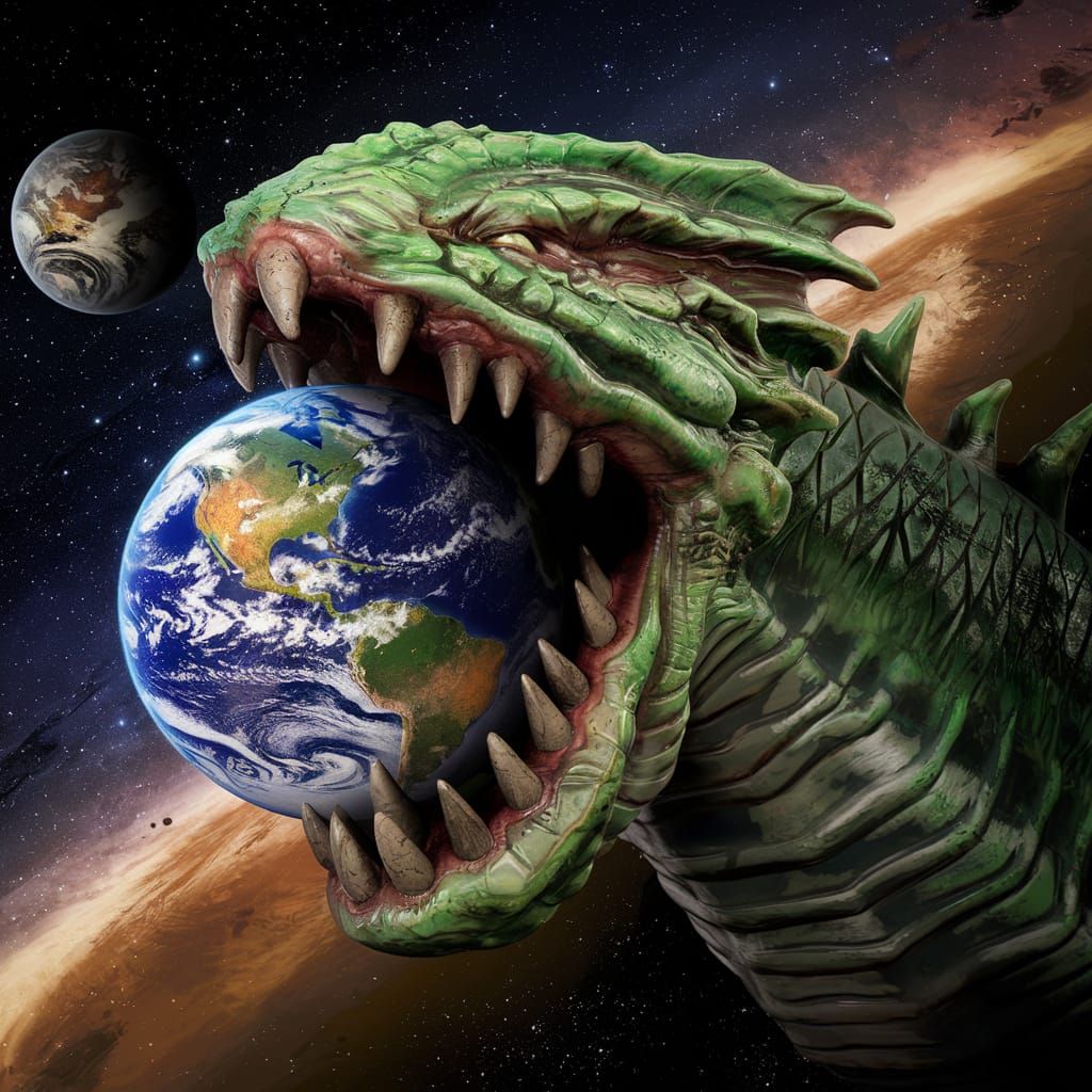 Cosmic Monster Swallowing Earth in 3D Render