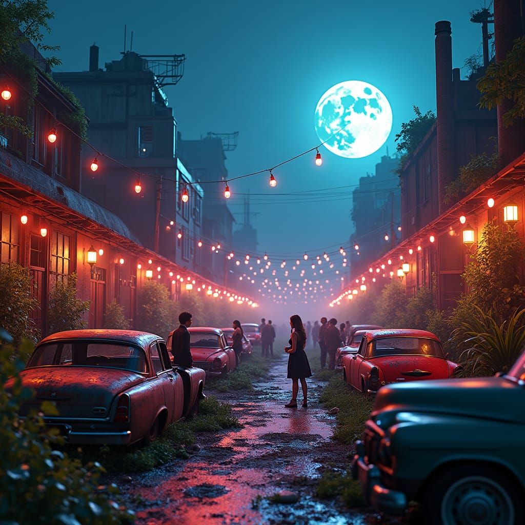 Magical Prom Party in Junk Yard, Cyberpunk Art